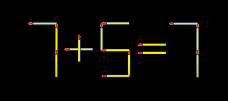 Thử tài IQ: Di chuyển một que diêm để 7+5=7 thành phép tính đúng- Ảnh 1.