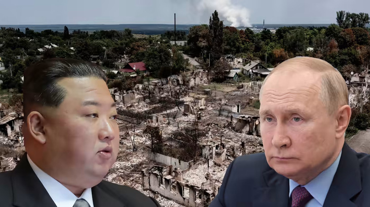 Mỹ và các đồng minh cáo buộc Nga đã sử dụng tên lửa của Triều Tiên để thực hiện các cuộc tấn công ở Ukraine. Ảnh ghép cho thấy nhà lãnh đạo Triều Tiên Kim Jong Un (trái) và Tổng thống Nga Vladimir Putin - Ảnh: NIKKEI ASIA/KCNA, REUTERS, AFP