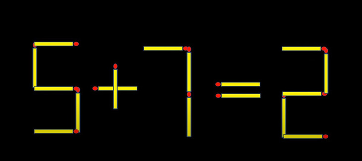 Thử tài IQ: Di chuyển một que diêm để 5+7=2 thành phép tính đúng- Ảnh 1.