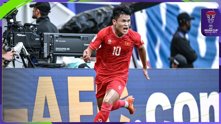Tuấn Hải ăn mừng sau khi sút tung lưới Nhật Bản, giúp Việt Nam dẫn trước đối thủ 2-1 - Ảnh: Asian Cup 2023