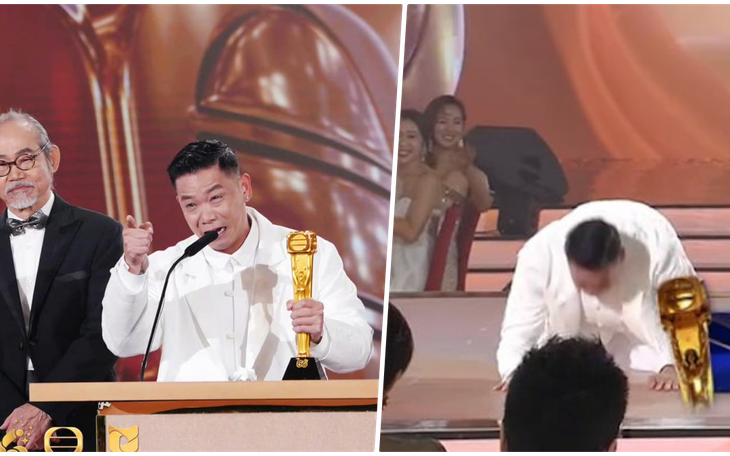 Diễn viên phim Châu Tinh Trì quỳ lạy trên sân khấu khi được ẵm giải thưởng sau nhiều năm