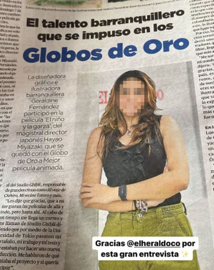 Trong một bài đăng đã bị xóa, Fernández cảm ơn tờ báo El Heraldo của Colombia đã phỏng vấn cô. Dòng tiêu đề bài báo ghi: &quot;Tài năng Barranquilla đã giành chiến thắng tại Quả cầu vàng&quot;. 