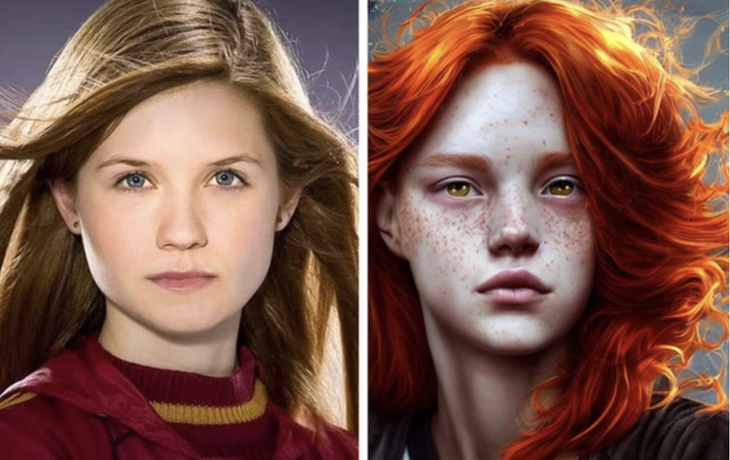 Ginny Weasley là cô em gái út bé bỏng trong nhà Weasley. Cũng giống các anh của mình, Ginny có những đặc trưng giống hệt: tóc đỏ và tàn nhang. Trong truyện, Ginny rất ít nói. 