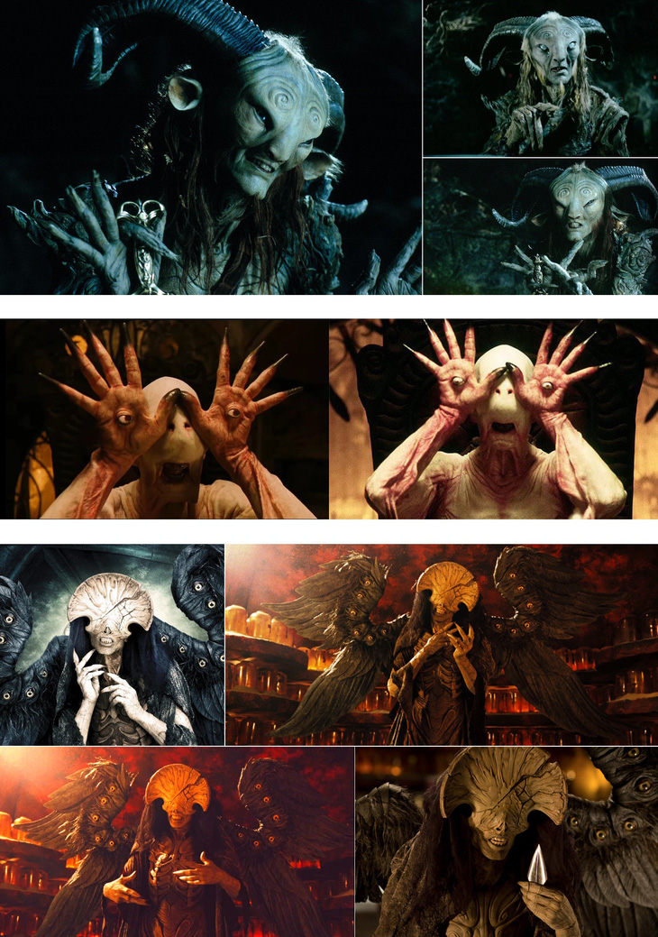 Các thiết kế nhân vật độc đáo tạo nên ‘thương hiệu’ của đạo diễn Guillermo del Toro: nhân vật ‘The Faun’ và nhân vật ‘The Pale Man’ trong phim Pan's Labyrinth, nhân vật Angel of Death trong phim Hellboy phần 2.