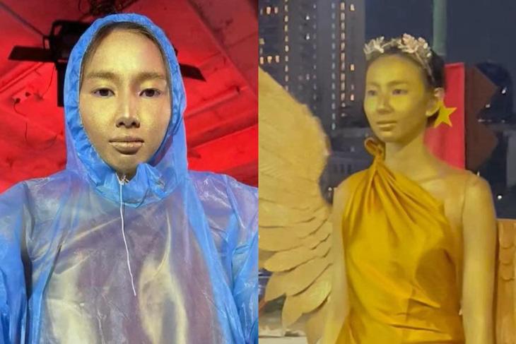 Hình ảnh hoa hậu Thùy Tiên hóa trang thành tượng đồng gây sốt - Ảnh: Facebook