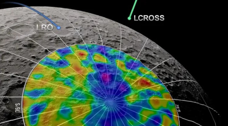 Hai tàu vũ trụ của NASA: tàu LCROSS và tàu trinh sát quỹ đạo Mặt trăng LRO, theo dõi thành phần khí trên Mặt trăng - Ảnh: NASA