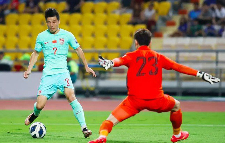 Wu Lei (áo xanh) và các cầu thủ Trung Quốc đã bại trận trước Hong Kong - Ảnh: SCMP