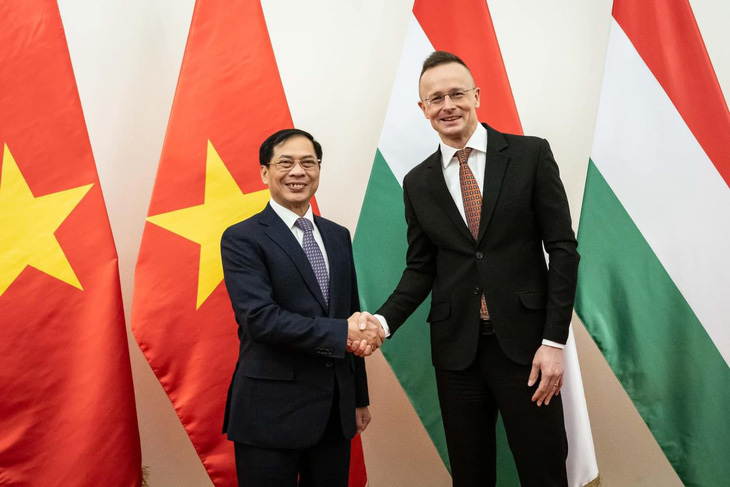 Bộ trưởng Bộ Ngoại giao Bùi Thanh Sơn gặp Bộ trưởng Ngoại giao và Kinh tế đối ngoại Hungary Peter Szijjarto - Ảnh: Bộ Ngoại giao cung cấp