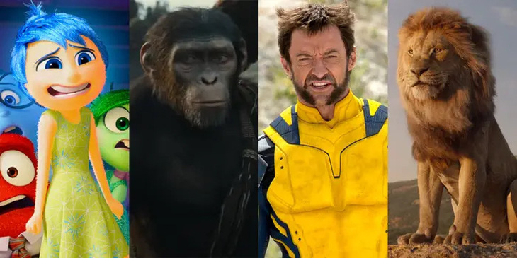 Những dự án nổi bật của Disney (từ trái qua phải): Inside Out 2; Kingdom of the Planet of the Apes; Deadpool 3; Mufasa: The Lion King - Ảnh: Walt Disney Studios/ 20th Television