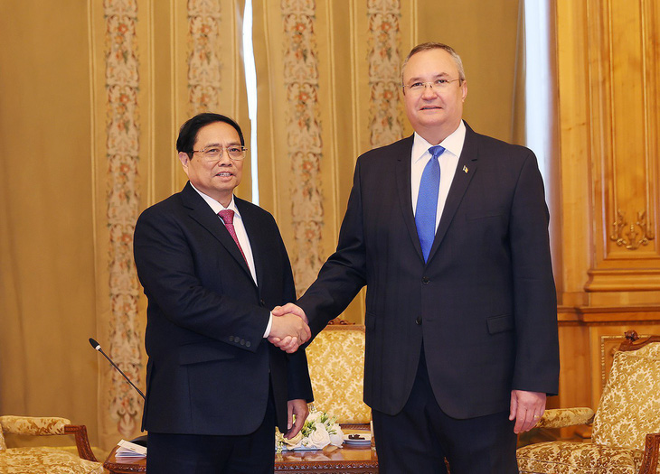 Chủ tịch Thượng viện Romania Nicolae Ciuca tiếp Thủ tướng Phạm Minh Chính - Ảnh: DƯƠNG GIANG