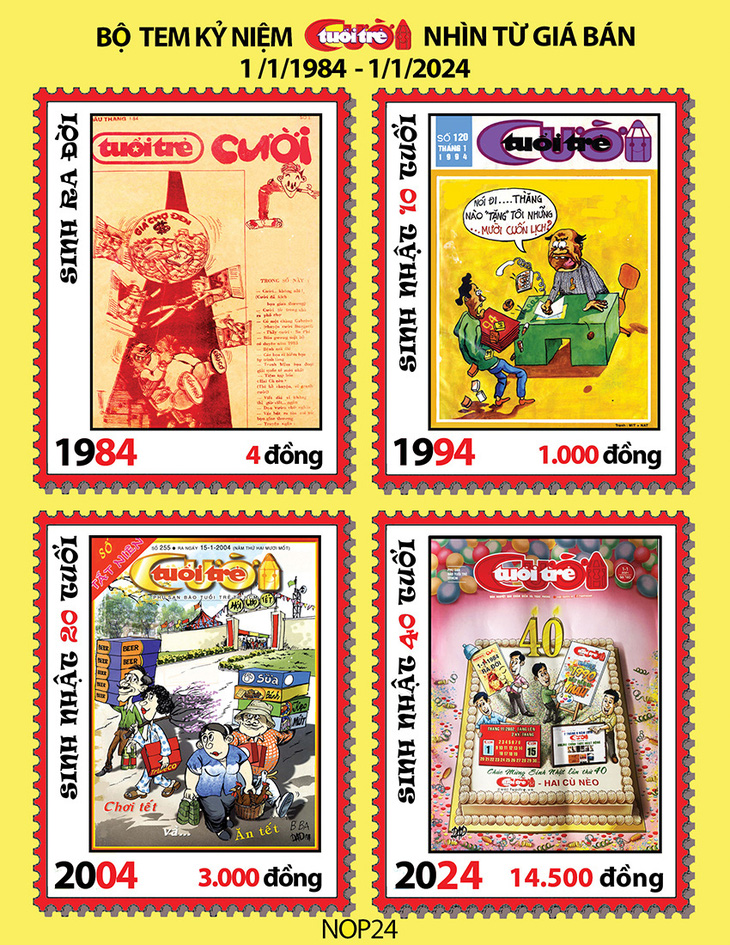 Bộ tem kỷ niệm 40 năm Tuổi Trẻ Cười nhìn từ... giá bán - Tranh: NOP 