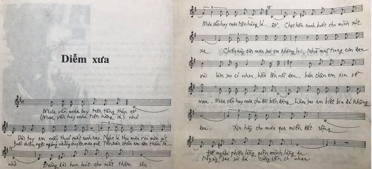 Lời ca khúc &quot;Diễm xưa&quot; trong sách nhạc Em còn nhớ hay em đã quên của Trịnh Công Sơn do Nhà xuất bản Trẻ phát hành năm 1998 - Ảnh: ĐẬU DUNG
