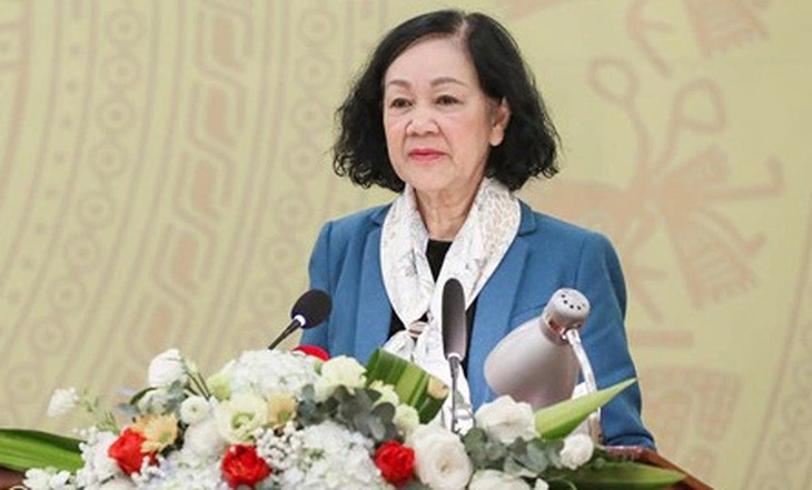 Bà Trương Thị Mai phát biểu tại hội nghị - Ảnh: GIA HÂN