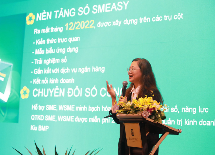 Bà Nguyễn Thị Kim Phượng - đại diện BIDV, chia sẻ thông tin tại Hội thảo công bố Sách trắng - Ảnh: BIDV