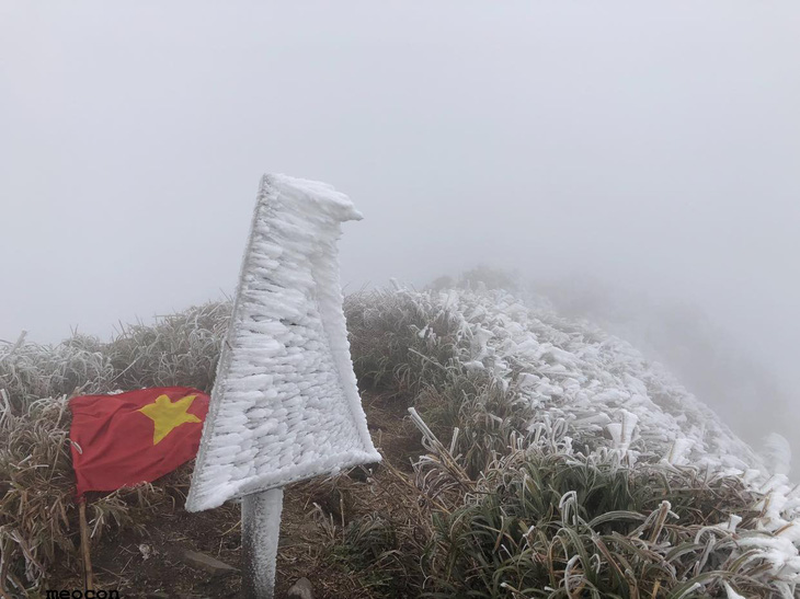 Đỉnh núi Phia Pò (Lạng Sơn) băng giá phủ dày đặc cây cối sáng nay - Ảnh: MINH CHUYỂN