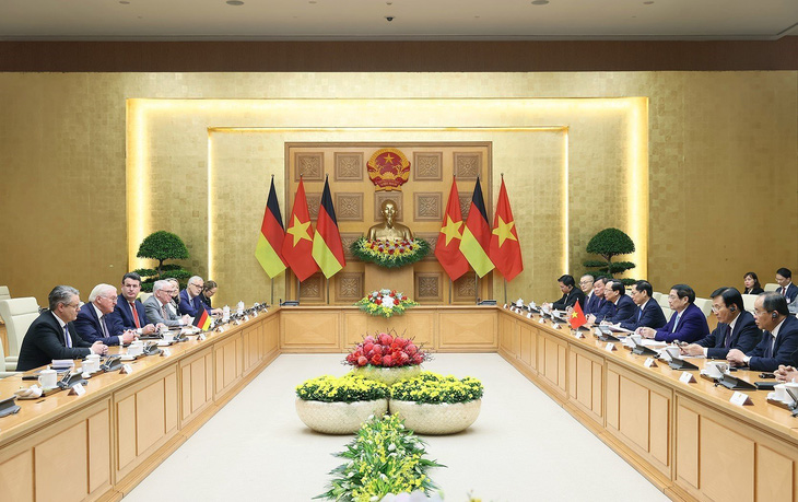 Toàn cảnh cuộc hội kiến giữa Thủ tướng Phạm Minh Chính và Tổng thống Đức Frank-Walter Steinmeier - Ảnh: TTXVN