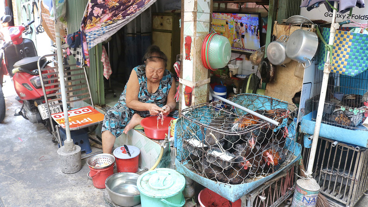 Một hộ dân hiếm hoi còn mưu sinh nghề bán gà