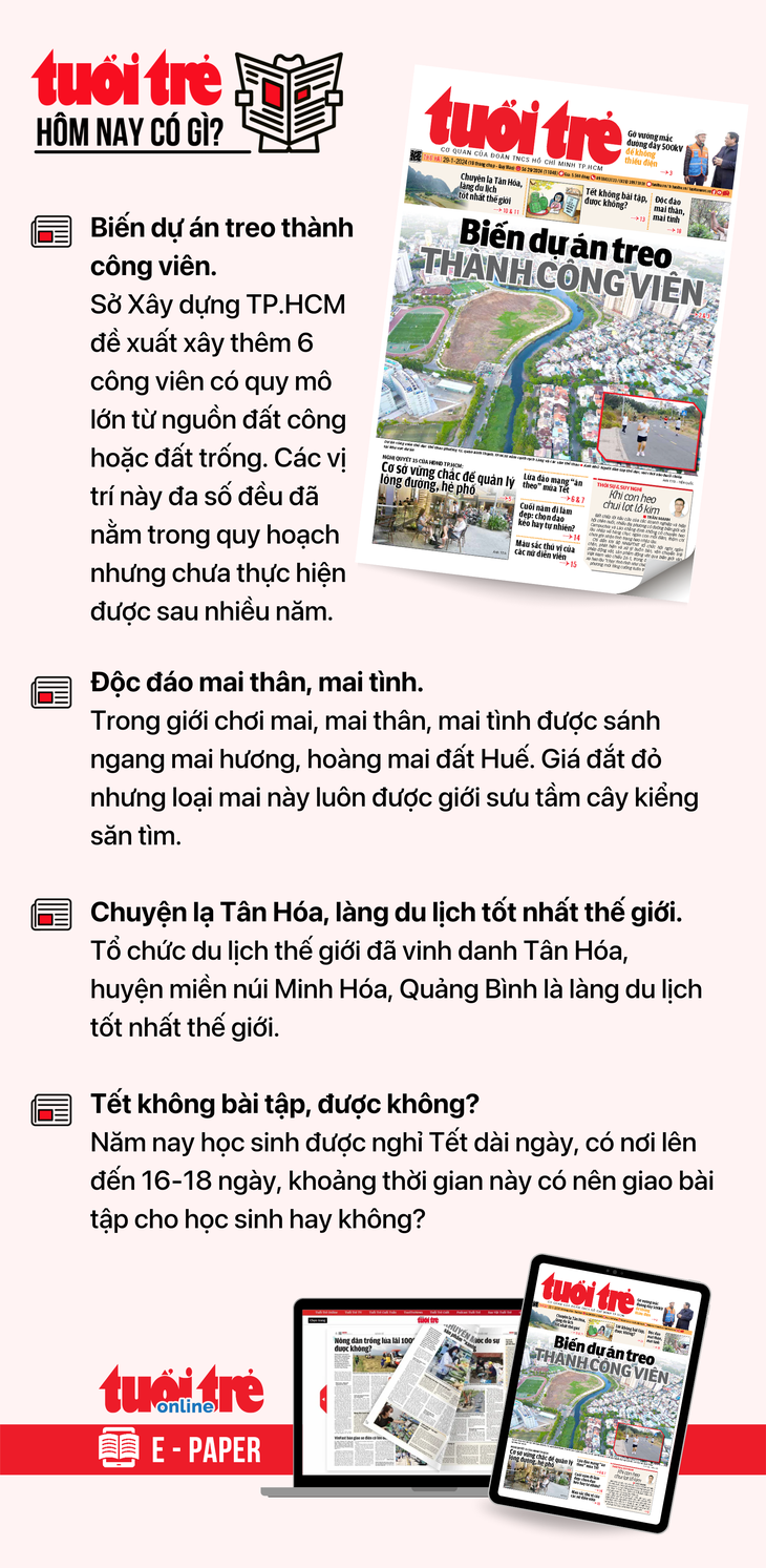 Tin tức chính trên Tuổi Trẻ nhật báo hôm nay 29-1. Để đọc Tuổi Trẻ báo in phiên bản E-paper, mời bạn đăng ký Tuổi Trẻ Sao TẠI ĐÂY 