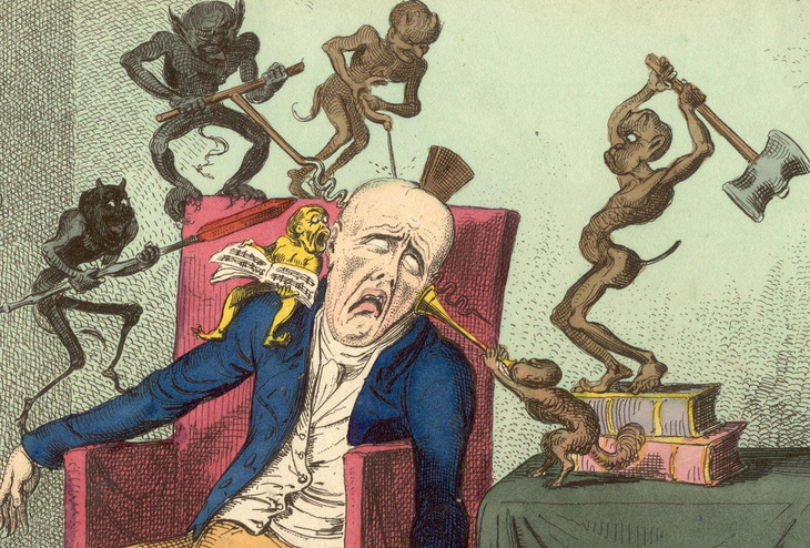 Đau đầu - Tranh biếm họa của George Cruikshank (1819)