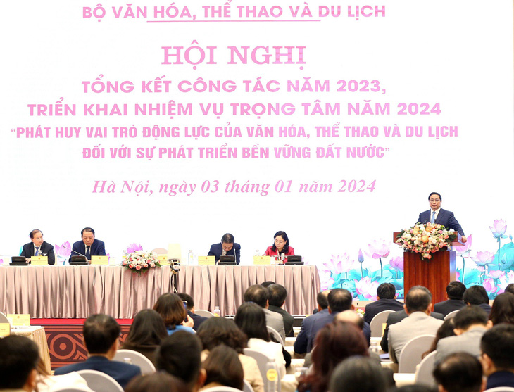 Hội nghị tổng kết công tác năm của Bộ Văn hóa, Thể thao và Du lịch tại Hà Nội và trực tuyến với 63 tỉnh, thành - Ảnh: TRẦN HUẤN