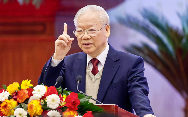 Tổng bí thư Nguyễn Phú Trọng phát biểu chỉ đạo tại Hội nghị Ngoại giao lần thứ 32 ngày 19-12-2023 - Ảnh: NGUYỄN KHÁNH