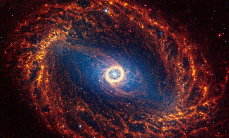 Thiên hà xoắn ốc NGC 1512, nằm cách Trái đất 30 triệu năm ánh sáng, được nhìn thấy trong một hình ảnh không viền từ Kính viễn vọng Không gian James Webb - Ảnh: REUTERS