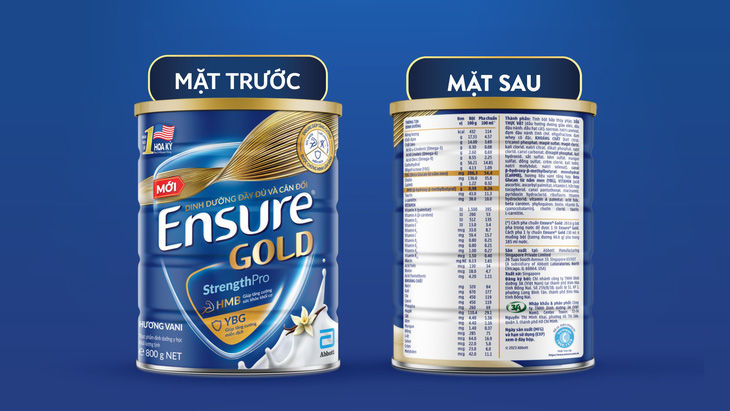 Mặt trước và mặt sau của sản phẩm Ensure Gold chính hãng.
