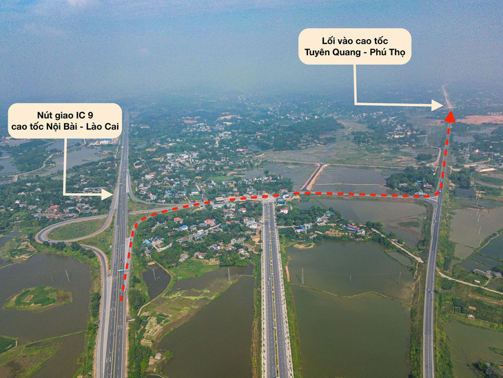 Toàn cảnh hướng đi từ nút giao IC9 cao tốc Nội Bài - Lào Cai tới cao tốc Tuyên Quang - Phú Thọ - Ảnh: HỒNG QUANG