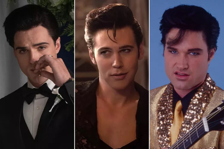 Huyền thoại Elvis đã từng nhiều lần được đưa lên màn ảnh (từ trái qua): phim Priscilla, phim Elvis 2022 và series truyền hình Elvis 2005 - Ảnh: A24/Warner Bros