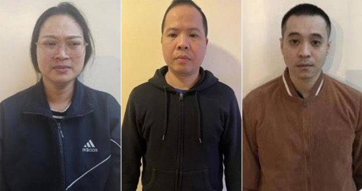 Ba bị can Vũ Thị Tuyết, Trần Đức, Trần Như Hoàng bị khởi tố với cáo buộc giúp Lưu Đức Hoa tổ chức xuất khẩu trái phép đất hiếm sang Trung Quốc - Ảnh: Bộ Công an