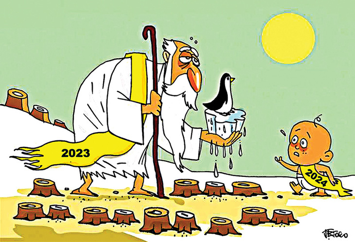 Di sản “Trái đất nóng lên” trao lại Năm mới 2024 - tranh của J. Bosco, họa sĩ Brazil.