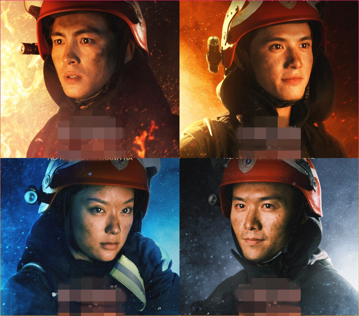 Tạo hình 4 nhân vật chính do Lãnh Thanh, Trần Ngọc Vàng, Hồ Thu Anh, Xuân Phúc đảm nhận trong Đi về phía lửa