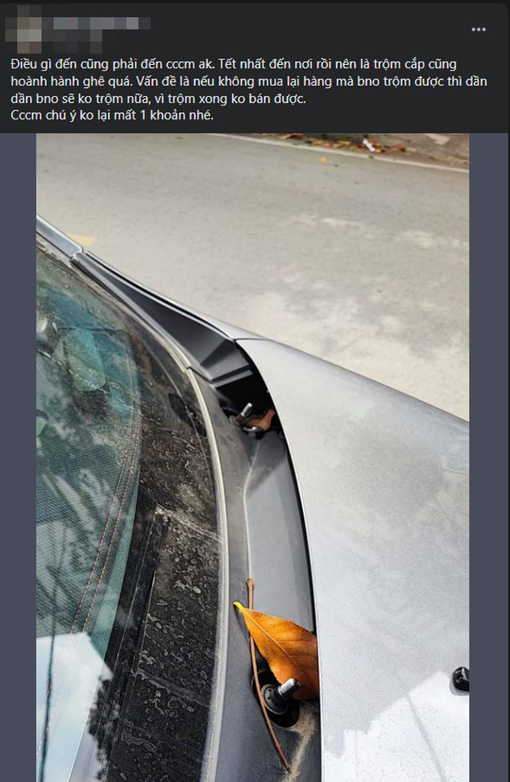 Bài chia sẻ của một chủ xe về việc bị trộm lấy mất cần gạt mưa ô tô - Ảnh chụp màn hình