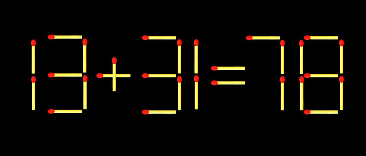 Thử tài IQ: Di chuyển một que diêm để 13+31=78 thành phép tính đúng - Ảnh 1.