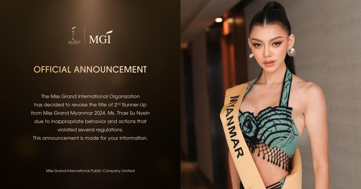 Á hậu 2 của Myanmar bị Miss Grand International tước danh hiệu - Ảnh 1.