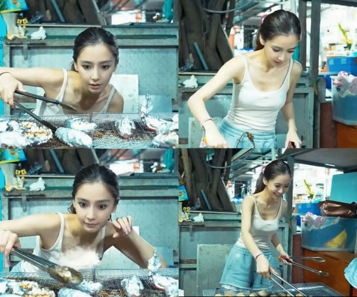 Angelababy bị bắt gặp phải bán thịt nướng ở lề đường, nhan sắc gây bão - Ảnh 1.