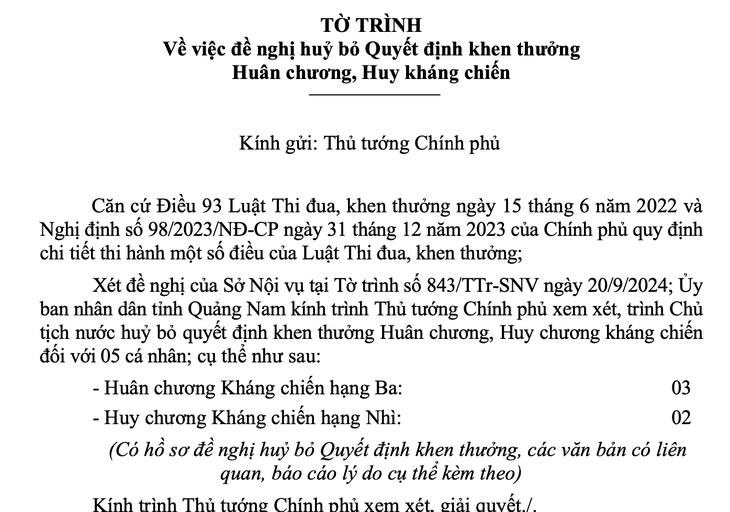 Quảng Nam đề nghị tước Huân, Huy chương 5 cá nhân vì khai man thành tích kháng chiến - Ảnh 1.