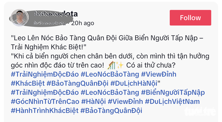 Leo lên nóc Bảo tàng Lịch sử quân sự rồi đăng tải clip: 'Thoát khỏi đám đông tìm kiếm sự khác biệt' - Ảnh 2.