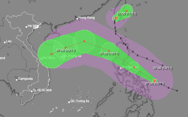 Siêu bão Man-yi liên tục thay đổi cường độ và hướng đi trên Biển Đông do không khí lạnh - Ảnh 1.
