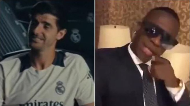 Thủ môn Thibaut Courtois trêu chọc Vinicius hát karaoke 'khó nghe' - Ảnh 1.