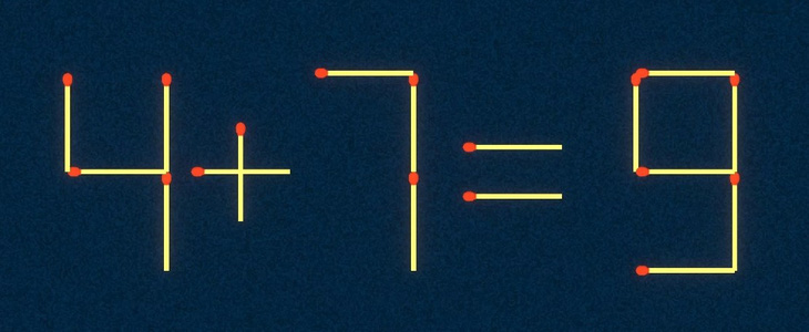 Thử tài IQ: Di chuyển một que diêm để 4+7=9 thành phép tính đúng - Ảnh 1.