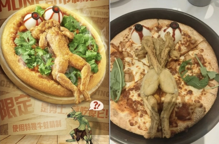 Choáng với chiếc bánh pizza nhân ếch nguyên con  - Ảnh 1.