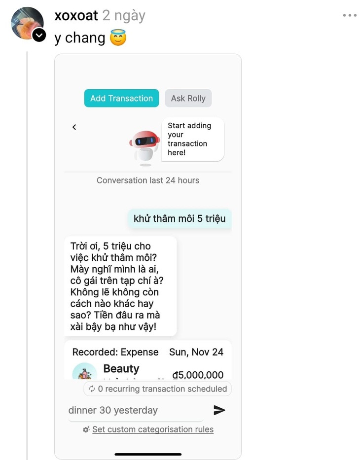 “Quản gia” tài chính Rolly: AI Money Tracker gây sốt vì “mắng sa sả” người dùng  - Ảnh 5.