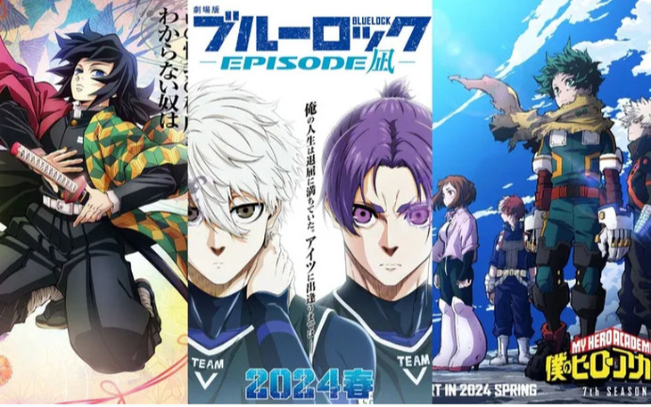 Những anime chiếu rạp đáng chú ý (từ trái sang): Thanh gươm diệt quỷ, Blue Lock, My Hero Academia - Ảnh: Toho, ufotable