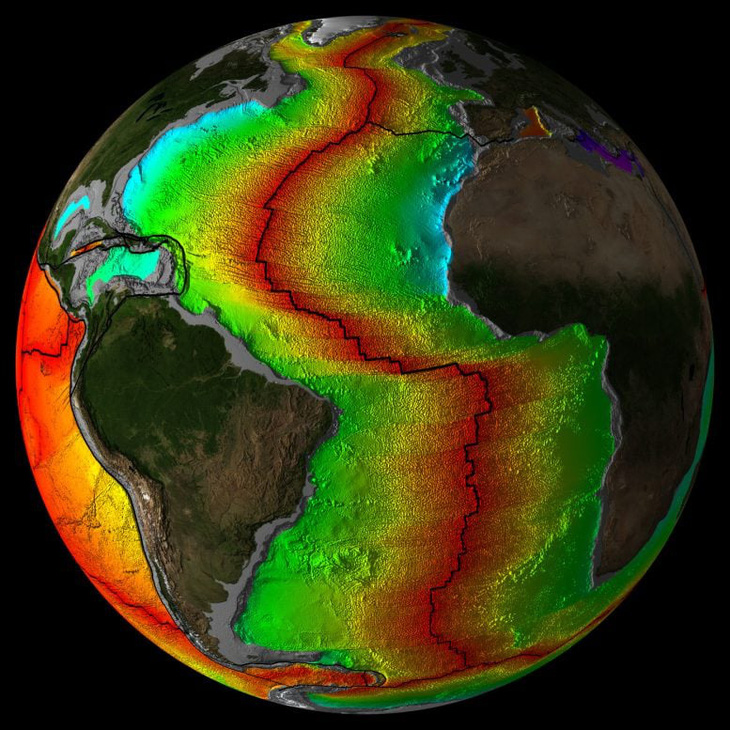 Một nghiên cứu dự đoán sự mở rộng của đoiws hút chìm eo biển Gibraltar vào Đại Tây Dương, có khả năng tạo ra vòng lửa Đại Tây Dương trong khoảng 20 triệu năm - Ảnh; NCEI