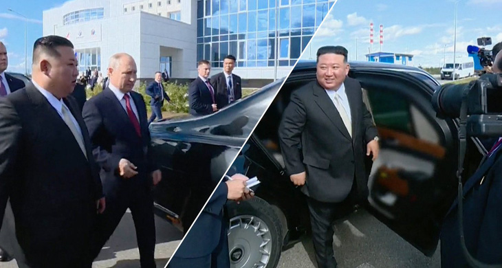 Nhà lãnh đạo Triều Tiên Kim Jong Un sử dụng xe Aurus trong chuyến thăm Nga hồi tháng 9-2023 - Ảnh: KCTV