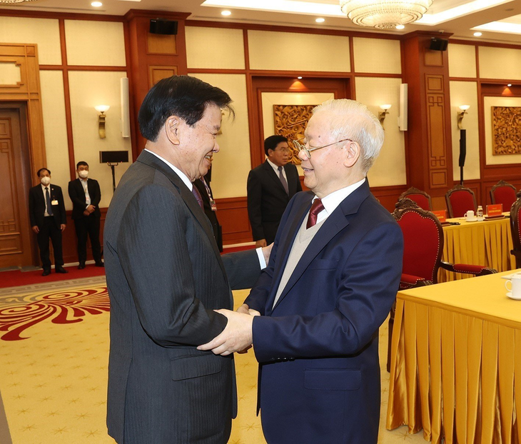 Tổng bí thư Nguyễn Phú Trọng đón Tổng bí thư, Chủ tịch nước Lào Thongloun Sisoulith - Ảnh: TTXVN