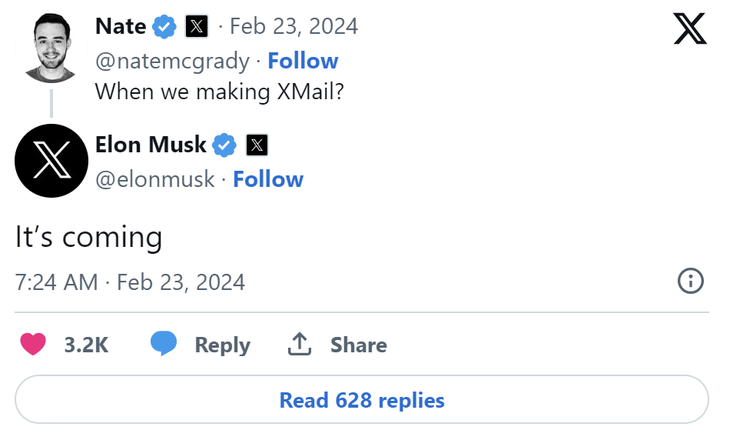 Ông Musk tiết lộ về Xmail trên mạng xã hội X - Ảnh chụp màn hình