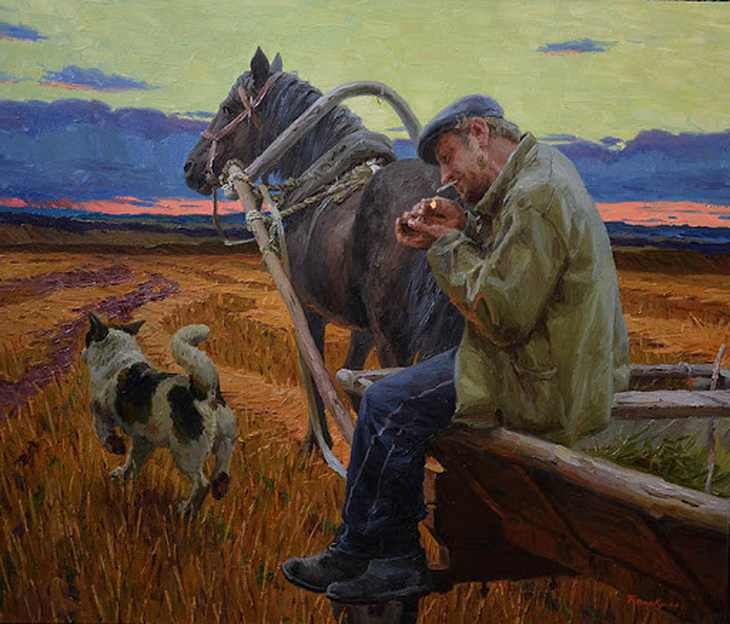 Bức tranh Trên đồng (Of the field) sơn dầu, họa sĩ Nga Evgeny Balakshin