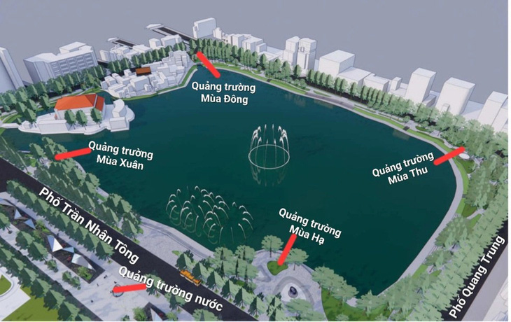 Phối cảnh 5 quảng trường dự kiến xây dựng quanh hồ Thiền Quang - Ảnh: UBND quận Hai Bà Trưng